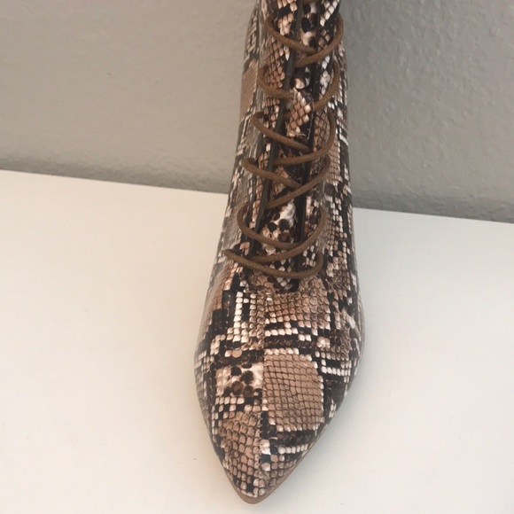 Snake Vegan Leather Lace Up Sexy Stiletto Boots - Picture 6 of 7